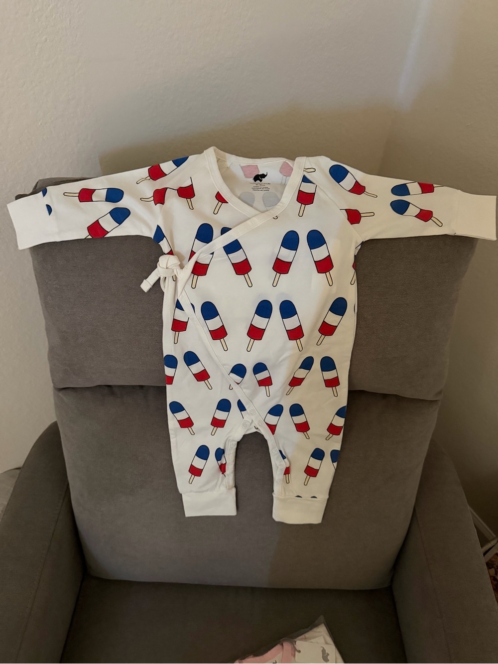 Baby Kimono One-Piece with Red & Blue Popsicle and White and Pink Elephants